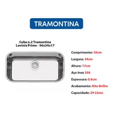 Cuba Tramontina Lavínia Prime Inox Alto Brilho N2 56x34x17 Válvula 4.1/2 + Sifao Foto mini 3