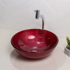 Cuba Vidro Banheiro Redonda 30cm Cores Banheiro Lavabo Acabamento Vidro Cor Vermelho Vinho Foto mini 1