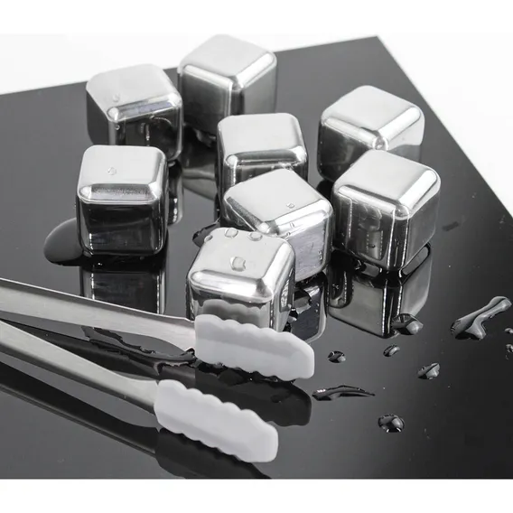 Cubos De Gelo Aço Inox Metal Com Pegador Drinks Kit Com 8 Un Foto 1