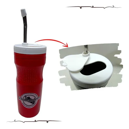 Cuia Guampa De Mate Gelado Terere Bomba Automática 500ml Cor Vermelho Foto 1