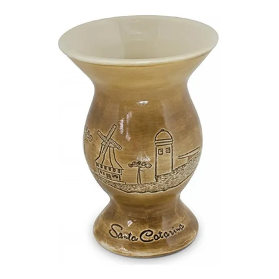 Cuia Santa Catarina Baixo Relevo 350ml Cerâmica Ceraflame Cor Marrom Foto 1