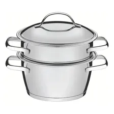 Cuscuzeira Allegra Aço Inox Fundo Triplo 2 Peças Tramontina Cor Cinza Foto mini 1
