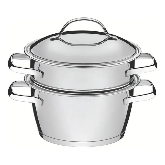 Cuscuzeira Allegra Aço Inox Fundo Triplo 2 Peças Tramontina Cor Cinza Foto 1