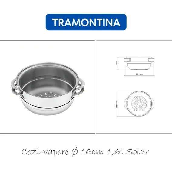 Cuscuzeira Tramontina 16cm Solar Indução Inox 1,6 Litros Foto 1