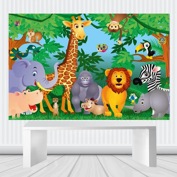 Decoração De Festa Painel Temático 1.00 M X 0.65 M Cor Animais Floresta Foto 1