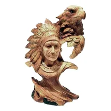 Decoração Escultura Índio Cacique Americano Com Águia Estátu Foto mini 1