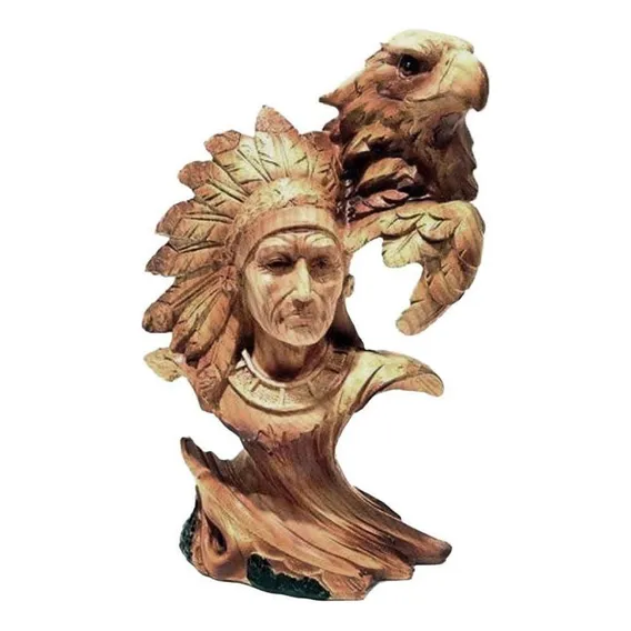 Decoração Escultura Índio Cacique Americano Com Águia Estátu Foto 1