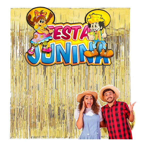Decoração Festa Junina Painel Gigante + 2 Cortina Metalizada Foto 1