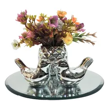 Decoração Sala Vasinho Com Flor Artificial, Bandeja Espelho Cor Prata Foto mini 1