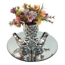 Decoração Sala Vasinho Com Flor Artificial, Bandeja Espelho Cor Prata Foto mini 4