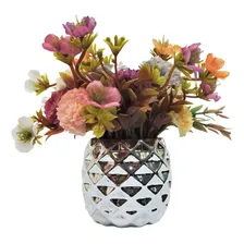 Decoração Sala Vasinho Com Flor Artificial, Bandeja Espelho Cor Prata Foto mini 3