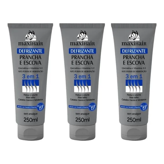 Defrizante Maxihair 250ml Prancha E Escova 3 Em 1-kit 3un Foto 1