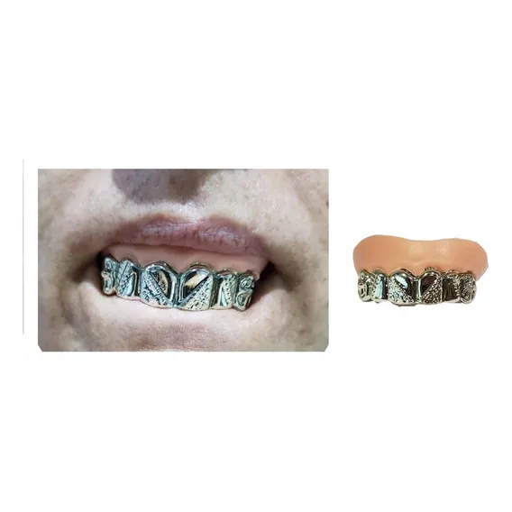 Dentadura Prata Modelo 1 Plástico Fantasia Foto 1