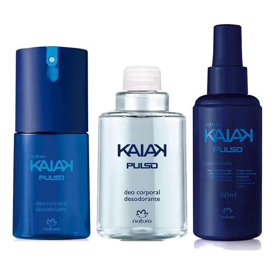 Deo Corporal Masculino Kaiak Pulso Natura 100ml + Refil + Spray P贸s Barba Kaiak Pulso 150ml Foto 1
