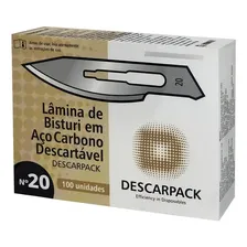 Descarpack lamina bisturi descartavel aço carbono N°20 100 unidades Foto  mini 1
