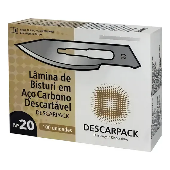 Descarpack lamina bisturi descartavel aço carbono N°20 100 unidades Foto 1
