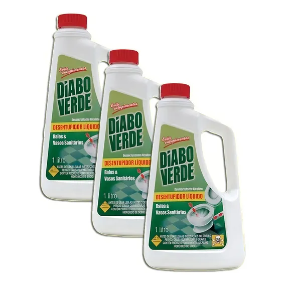 Desentupidor Líquido Diabo Verde 1l Kit 3 Foto 1