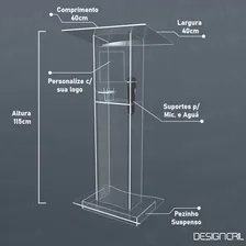 Designcril Púlpito De Acrilico Rodizios, Gravação E Iluminação Cor Cristal Foto mini 2