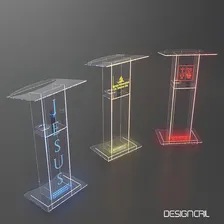 Designcril Púlpito De Acrilico Rodizios, Gravação E Iluminação Cor Cristal Foto mini 3