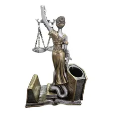 Deusa Dama Da Justiça Themis Estatua Direito Porta Caneta Cor Bronze Foto mini 2