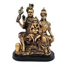 Deuses Trindade Hindu Shiva Parvati Ganesha Em Resina 27 Cm Cor Dourado Foto  mini 1