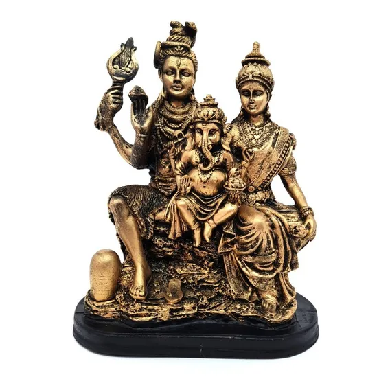 Deuses Trindade Hindu Shiva Parvati Ganesha Em Resina 27 Cm Cor Dourado Foto 1