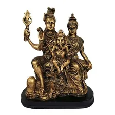 Deuses Trindade Hindu Shiva Parvati Ganesha Em Resina 27 Cm Cor Dourado Foto mini 4