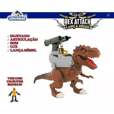 Dinossauro Attack Rex Grande 40 Cm Com Som Luz Lança Míssil Cor Marrom Foto mini  2