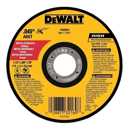 Disco Abrasivo 4 1/2 X 0,045 X 7/8 Dw8062 Ar Dewalt Foto 1