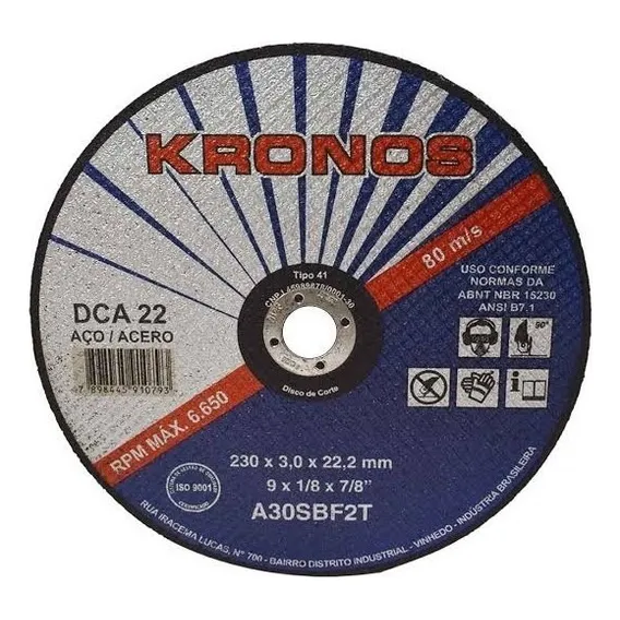Disco Corte 9 Polegadas Para Ferro 3mm Kronos 50 Pçs Foto 1