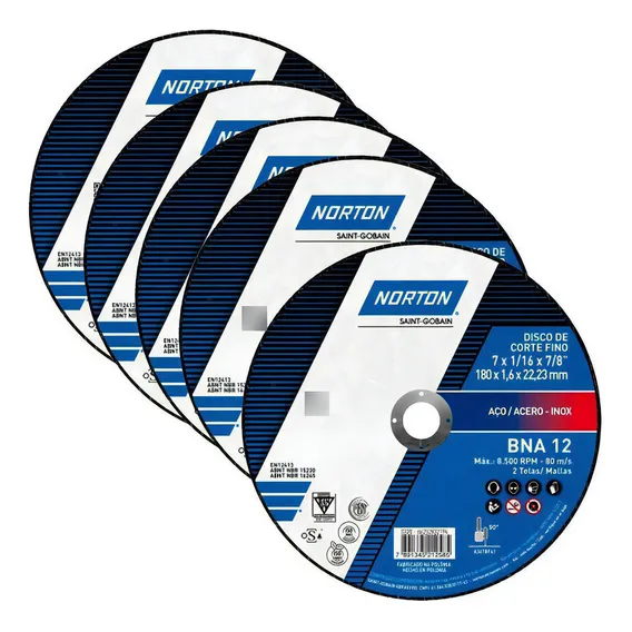 Disco Corte Inox 7 Pol Furo 7/8 Bna 12 Com 5 Pçs Norton Foto 1