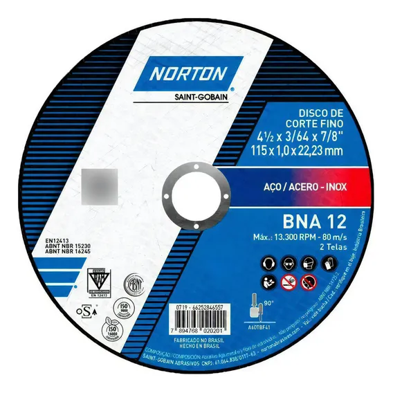Disco Corte Metal E Inox 115 Bna12 Kit 25 Peças Norton Foto 1