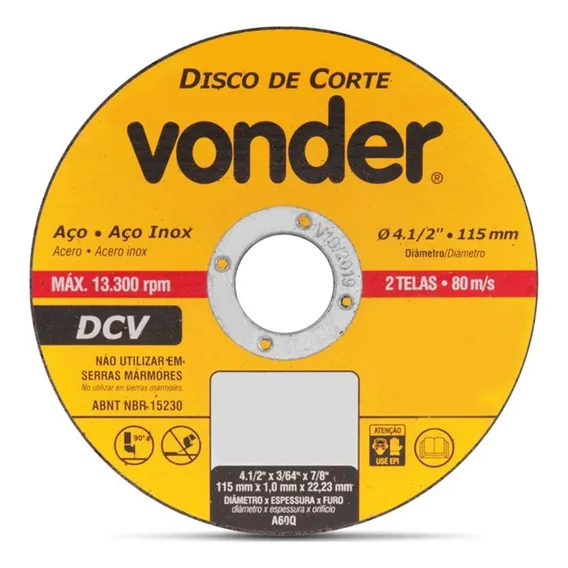 Disco Corte Para Aço Vonder 115mm Qualidade E Resistência Foto 1