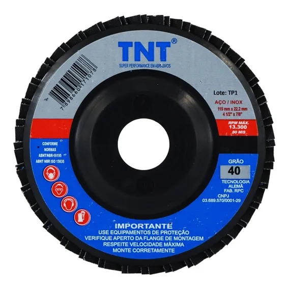 Disco De Lixa Flap 4.1/2 Gr 40 P/ Lixadeira C/ 25 Pçs Tnt Cor Azul Foto 1