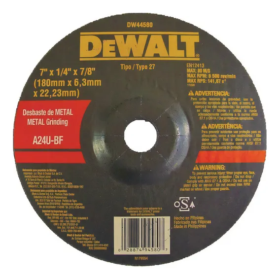 Disco Desbaste Para Metal 7 X 1/4 X 7/8 Dw44580 Dewalt Foto 1