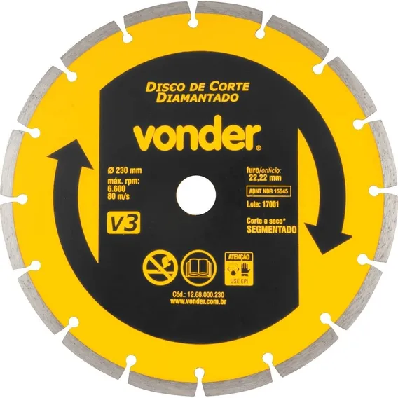 Disco Diamantado Segmentado P/concreto Diâmetro 230mm Vonder Foto 1