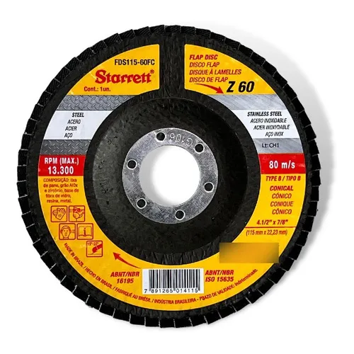 Disco Flap Starrett 4.1/2 115mm Gr 60 Fds115-60fc Cor Amarelo Foto 1