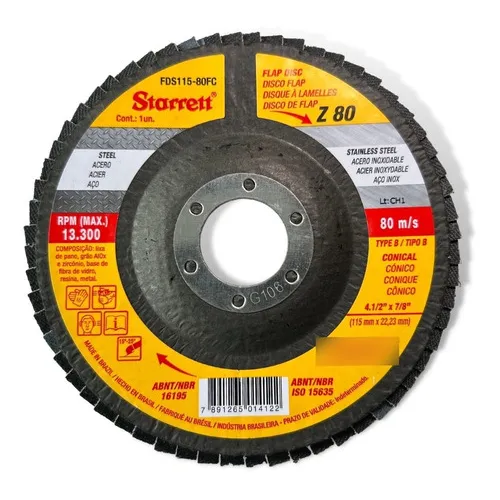 Disco Flap Starrett 4.1/2 115mm Gr 80 Fds115-80fc Cor Amarelo Foto 1
