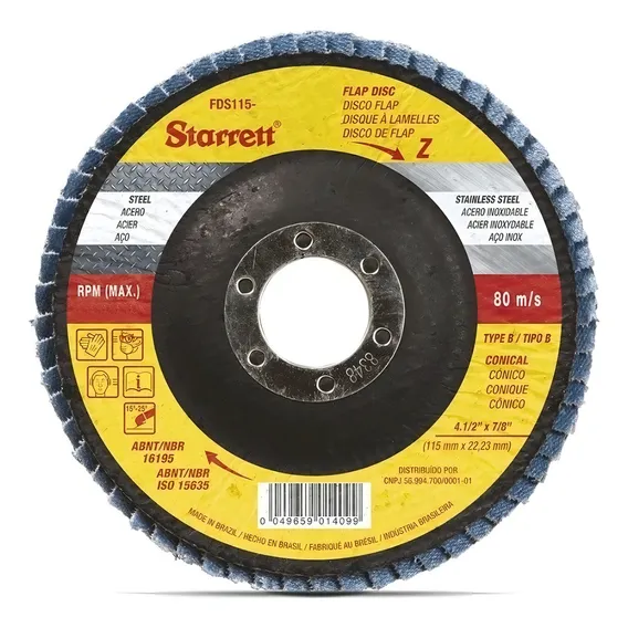 Disco Flap Starrett 4.1/2 115mm Gr120 Fds115-120fc Cor Amarelo Foto 1
