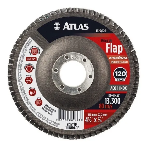 Disco Lixa Flap Zirconia 115mm Atlas Removedor Tinta Foto 1