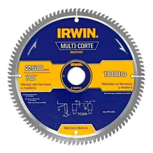 Disco Para Serras Circulares 250x2,2x30mm 100d Irwin Foto 1
