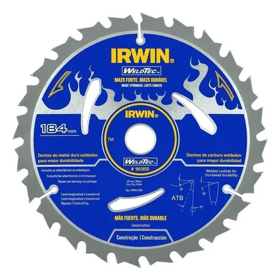 Disco Serra Circular 184mm Weldtec 40 Dentes - 1863660 Irwin Foto 1