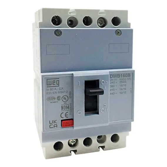 Disjuntor Caixa Moldada Weg Dwb160b80-3dx 80a Foto 1