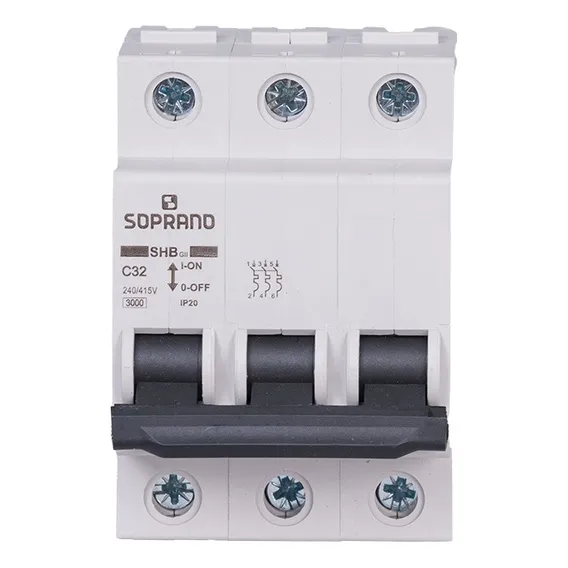Disjuntor Tripolar 32a Din Soprano (shb3-c32a) | Soprano Foto 1