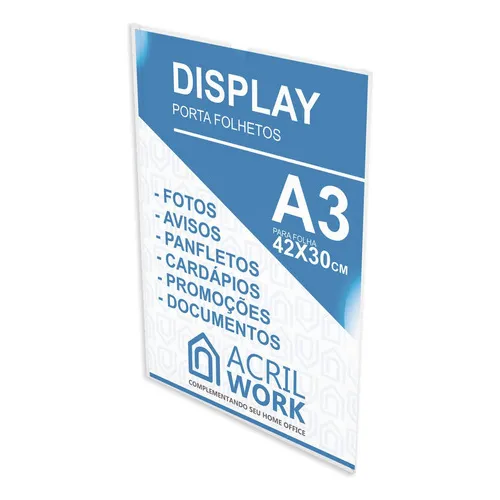 Display AcrÃlico Bolso Parede Porta Folha A3 Foto 1