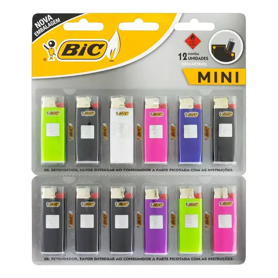 Display Isqueiro Bic Mini Cartela 12 Unidades Atacado Foto 1