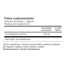 Dlpa Dl-fenilalanina 500mg com 60 Cápsulas Vitacost Importado Foto mini 2