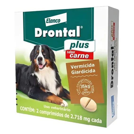 Drontal Plus CĂŁes Sabor Carne 35kg - Caixa 2 Comprimidos Foto 1