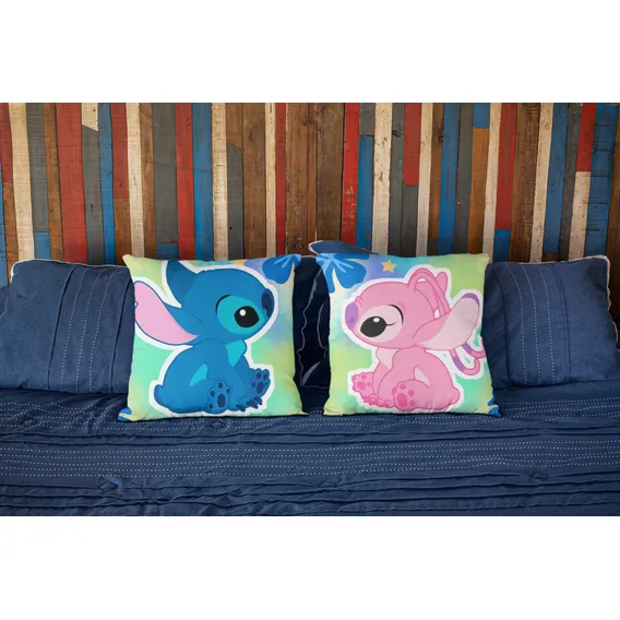 Duas Almofadas 30cm Lilo Stitch E Angel Rosa E Azul Cor Rosa-claro Foto 1
