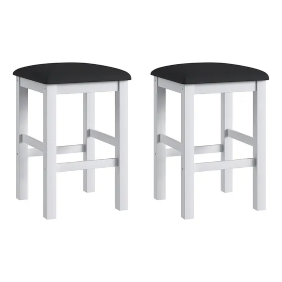 Duas Banquetas Estofadas Em Madeira Maciça Branco Cf Foto 1